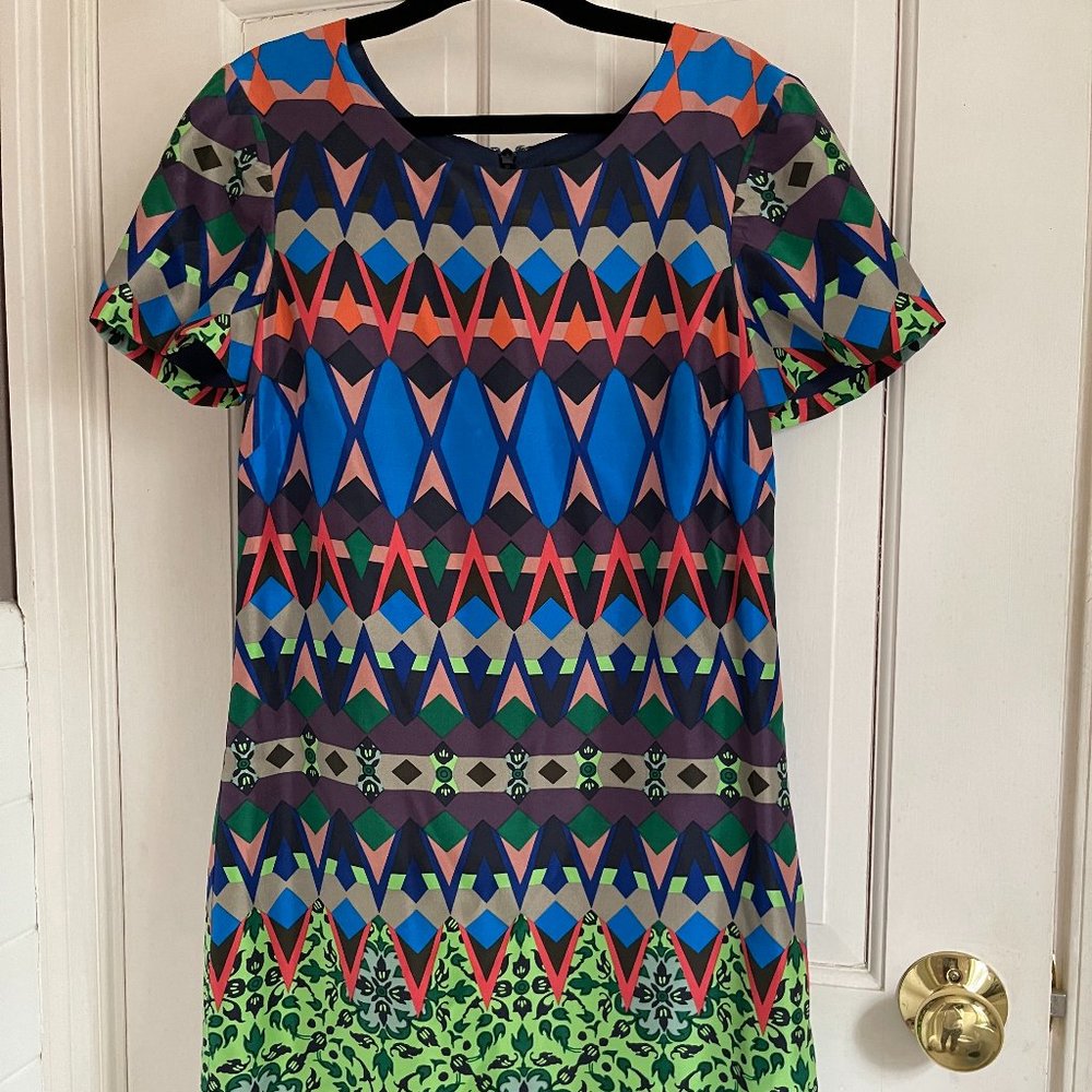 J. Crew Kaleidoscope Silk Short Sleeve Dress 00 XS
